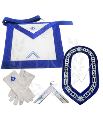 Worshipful Master Masonic Regalia Set - Blue Lodge Officer Apron, Collar, Gloves & Jewel