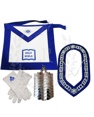 Chaplain Masonic Regalia Set - Blue Lodge Officer Apron, Collar, Gloves & Jewel