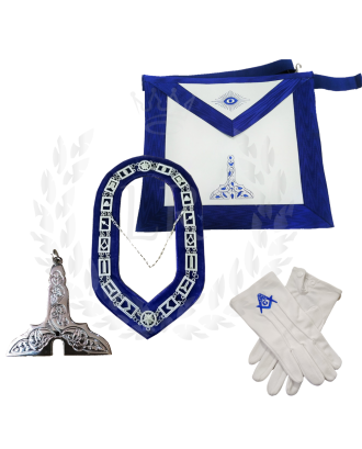 Senior Warden Masonic Regalia Set - Blue Lodge Officer Apron, Collar, Gloves & Jewel