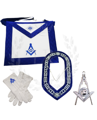 Senior Deacon Masonic Regalia Set - Blue Lodge Officer Apron, Collar, Gloves & Jewel