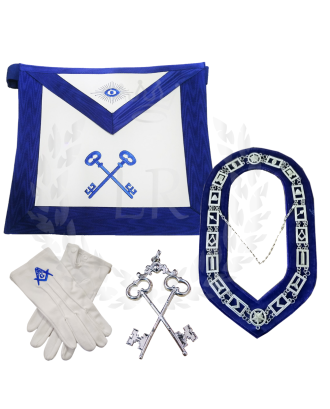 Treasurer Masonic Regalia Set - Blue Lodge Officer Apron, Collar, Gloves & Jewel