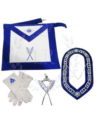 Secretary Masonic Regalia Set - Blue Lodge Officer Apron, Collar, Gloves & Jewel
