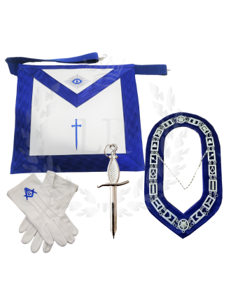 Tyler Masonic Regalia Set - Blue Lodge Officer Apron, Collar, Gloves & Jewel