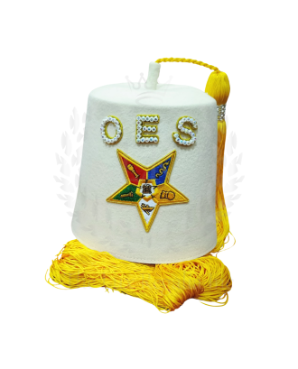 Premium OES Fez Hat Wool Felt Embroidered Star and Rhinestone 