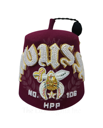 Custom Shriner Wool Fez Hat Rhinestone Lettering & Bullion Emblem