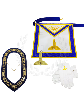 Masonic Senior Warden Officer Regalia Set - Hand Embroidered Apron, Chain Collar, Gloves & Jewel
