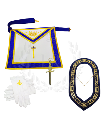 Masonic Tyler Officer Regalia Set - Hand Embroidered Apron, Chain Collar, Gloves & Jewel