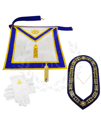 Masonic Junior Warden Officer Regalia Set - Hand Embroidered Apron, Chain Collar, Gloves & Jewel