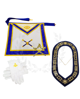 Masonic Marshal Officer Regalia Set - Hand Embroidered Apron, Chain Collar, Gloves & Jewel