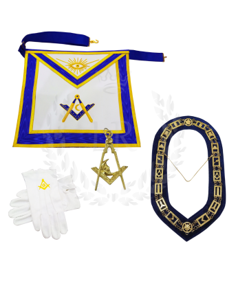 Masonic Junior Deacon Officer Regalia Set - Hand Embroidered Apron, Chain Collar, Gloves & Jewel