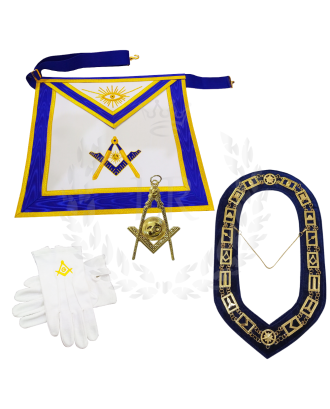 Masonic Senior Deacon Officer Regalia Set - Hand Embroidered Apron, Chain Collar, Gloves & Jewel
