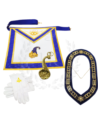 Masonic Senior Steward Officer Regalia Set - Hand Embroidered Apron, Chain Collar, Gloves & Jewel