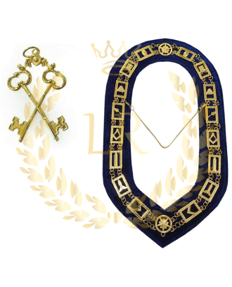 Masonic Regalia Blue Lodge Treasurer Golden Plated Premium Quality Chain Collar Jewel Deal
