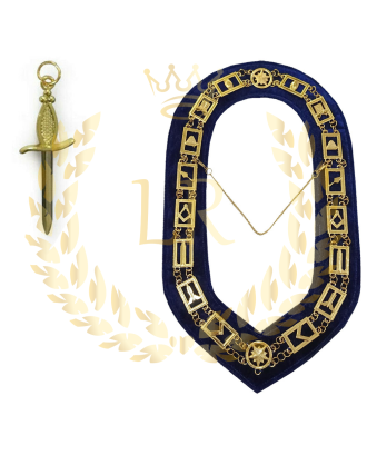 Masonic Regalia Blue Lodge Tyler Golden Plated Premium Quality Chain Collar Jewel Deal