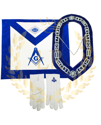 Masonic Regalia Blue Lodge Master Mason Regular Apron, Gloves, Chain Collar Package Deal