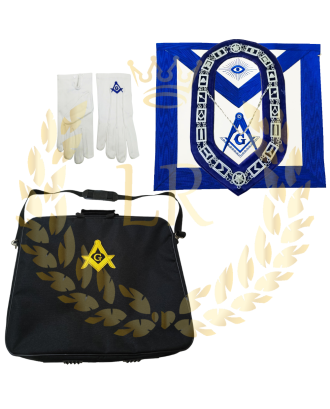 Masonic Regalia Blue Lodge Master Mason Regular Embroidered Apron, Collar, Gloves, with Soft Carry Case Premium Quality