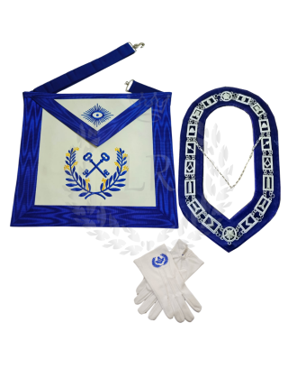 Treasurer Blue Lodge Officer Regalia Set - Masonic Apron, Collar & Gloves