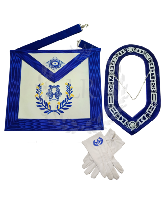 Organist Blue Lodge Officer Regalia Set - Masonic Apron, Collar & Gloves