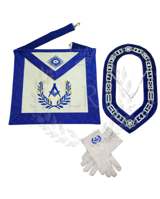 Junior Deacon Blue Lodge Officer Regalia Set - Masonic Apron, Collar & Gloves